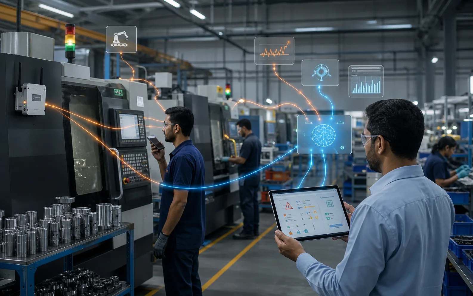 Shopfloor operators connected with IoT and voice AI updates