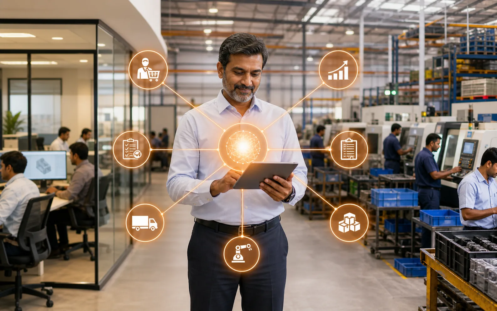 Factory owner using AI-native manufacturing intelligence across the shopfloor
