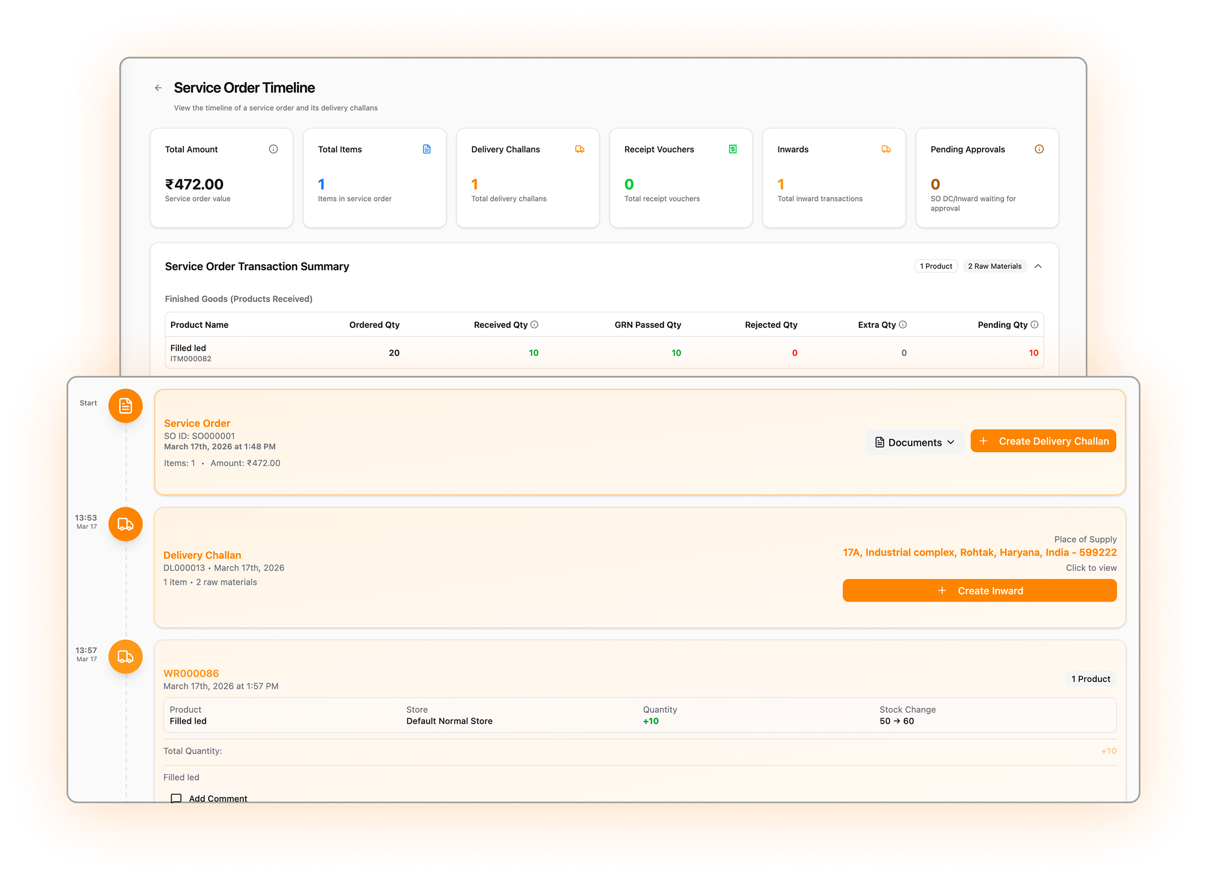 Outsourcing traceability and production coordination screen in Optiwise