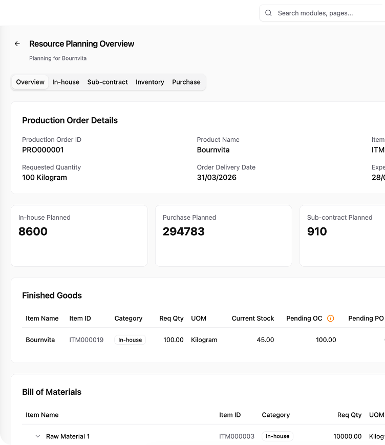 Project and production planning command center in Optiwise