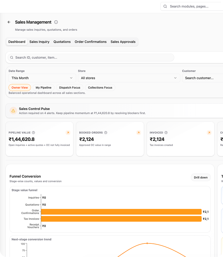 Sales CRM command center for packaging businesses